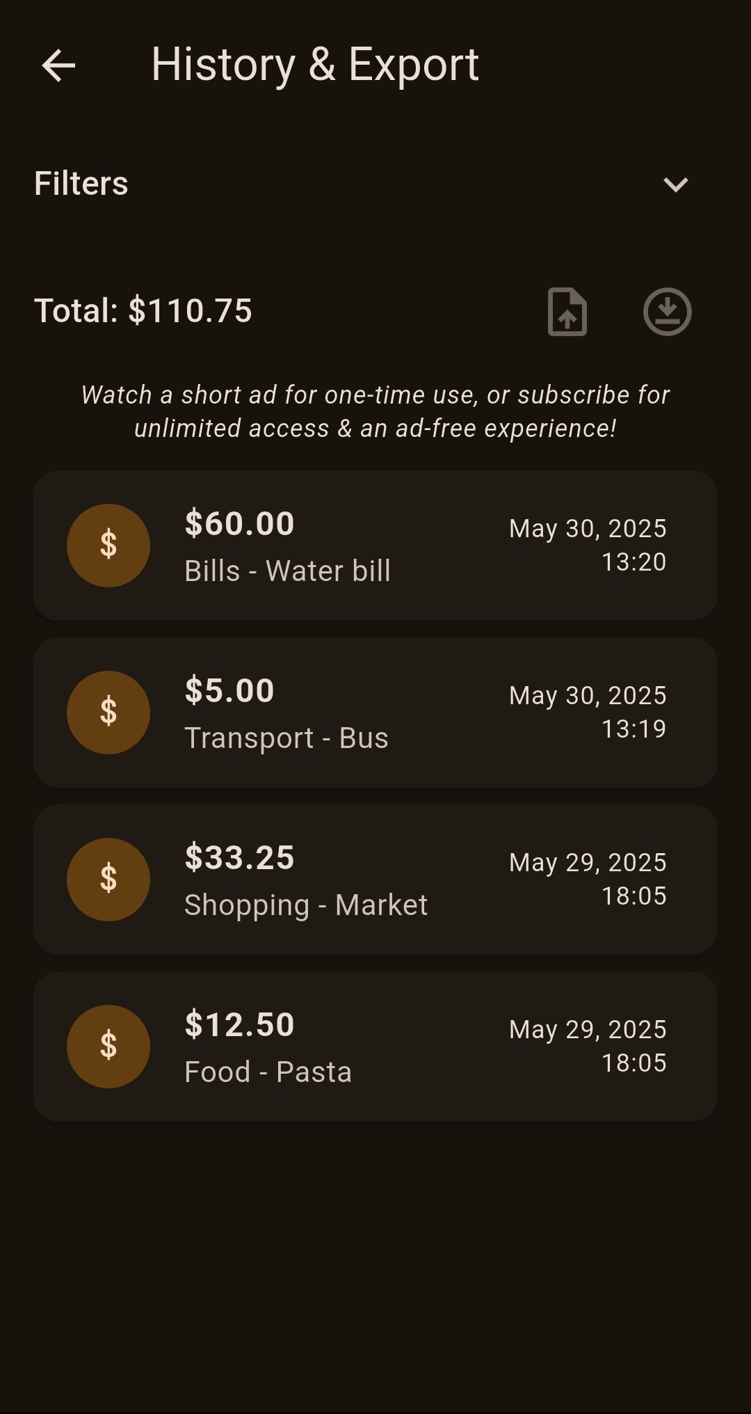 SpendJot History Report